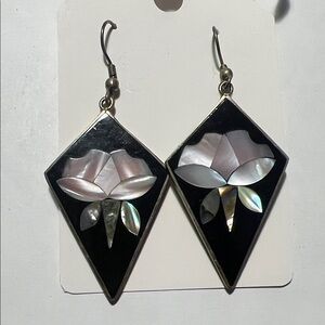 Black and Silver Floral Inlay Earrings